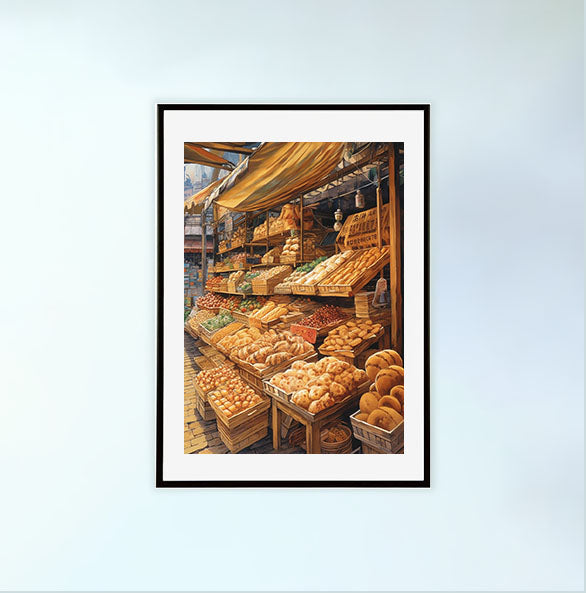 パンのアートポスター黒フレームあり