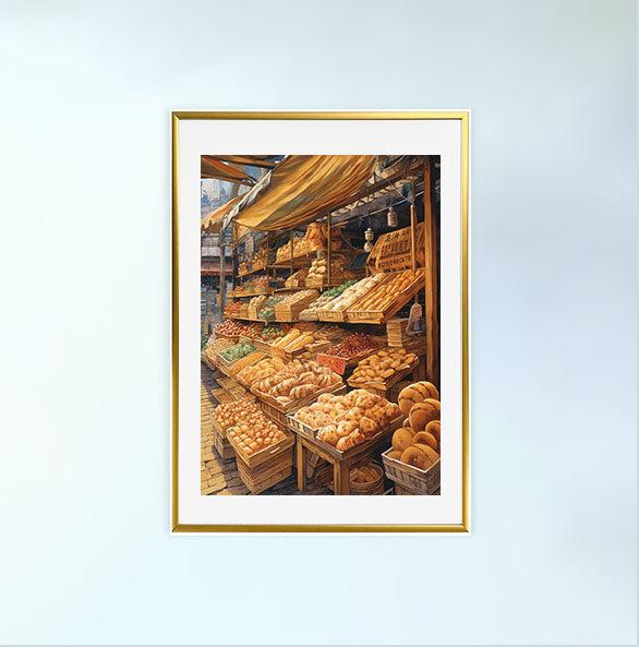パンのアートポスター金フレームあり