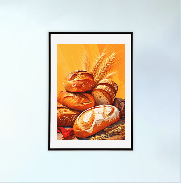 パンのアートポスター黒フレームあり