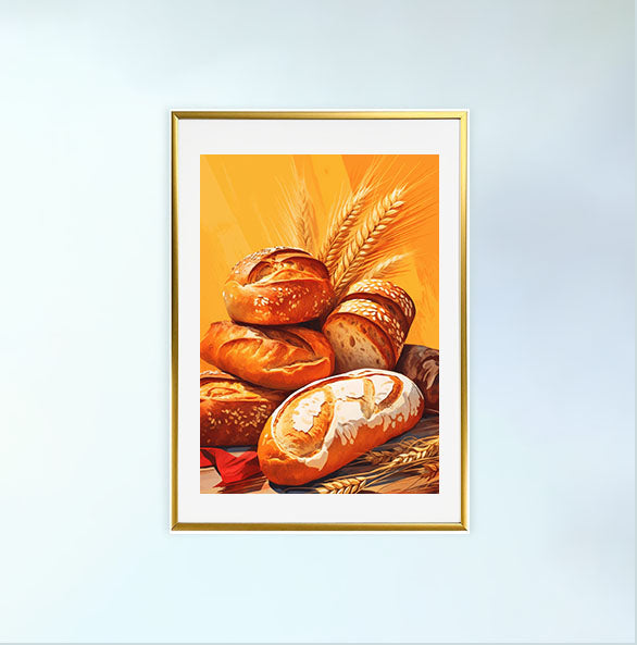 パンのアートポスター金フレームあり