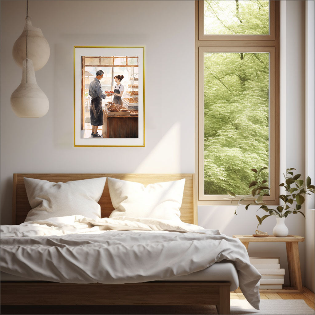 パンのアートポスター寝室配置イメージ