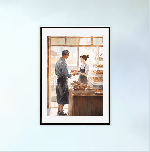 パンのアートポスター黒フレームあり