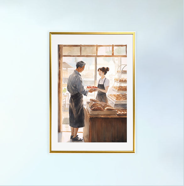 パンのアートポスター金フレームあり