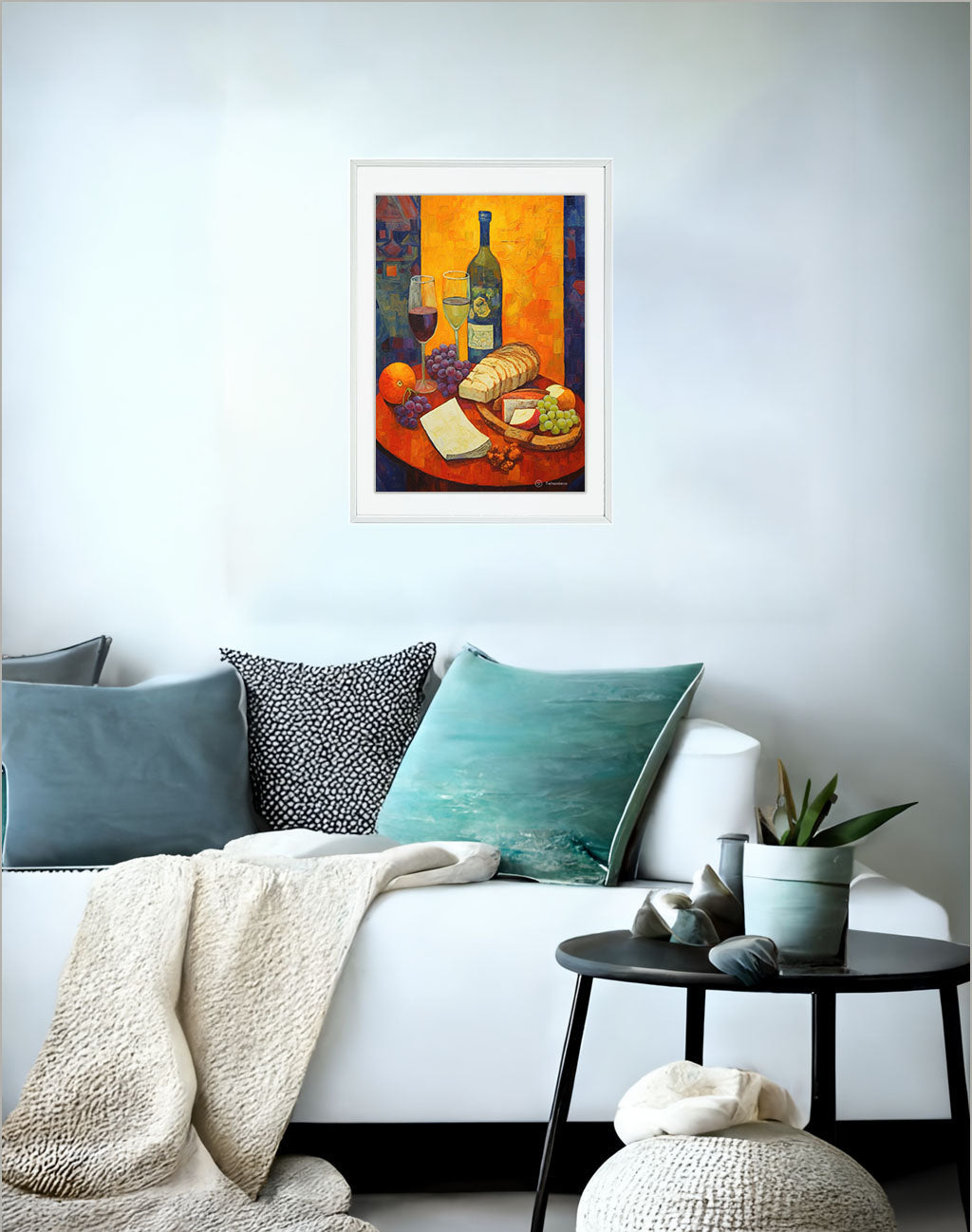 パンのアートポスターソファ配置イメージ