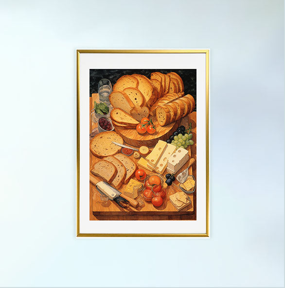 パンのアートポスター金フレームあり