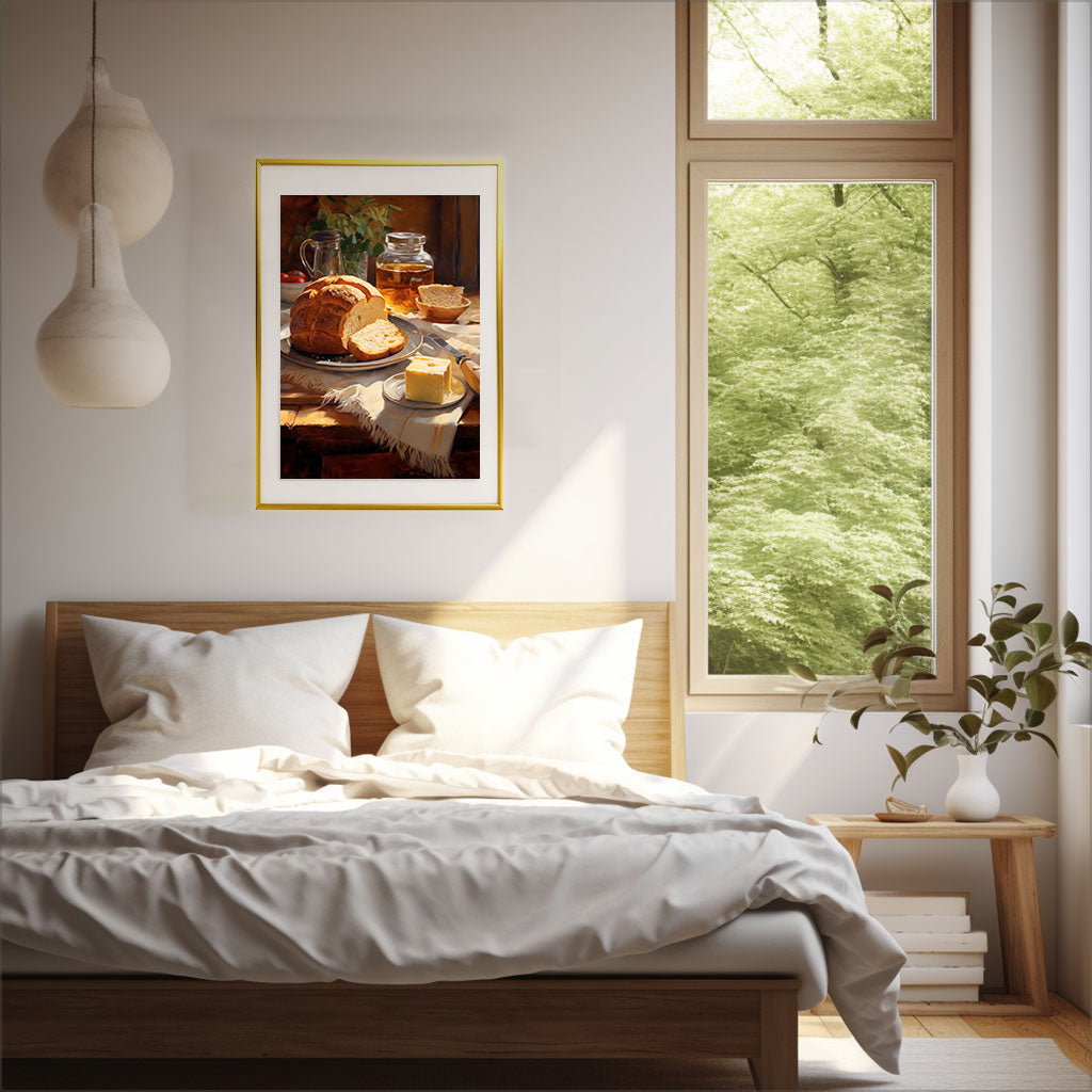 パンのアートポスター寝室配置イメージ
