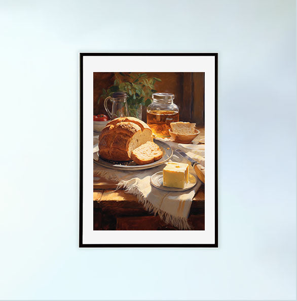 パンのアートポスター黒フレームあり