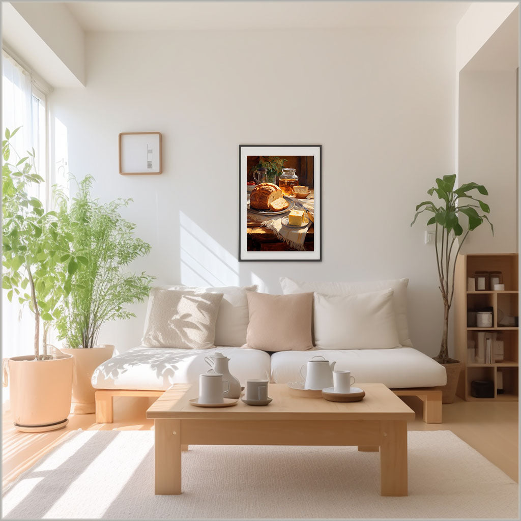 パンのアートポスターリビング配置イメージ