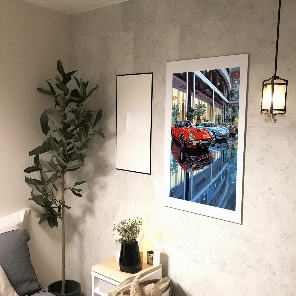 車のアートポスター廊下配置イメージ