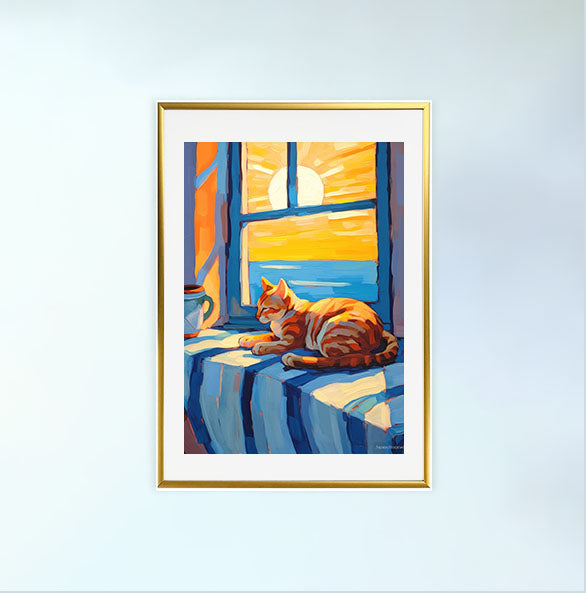 猫のアートポスター金フレームあり