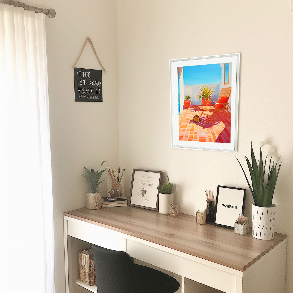 猫のアートポスター机配置イメージ