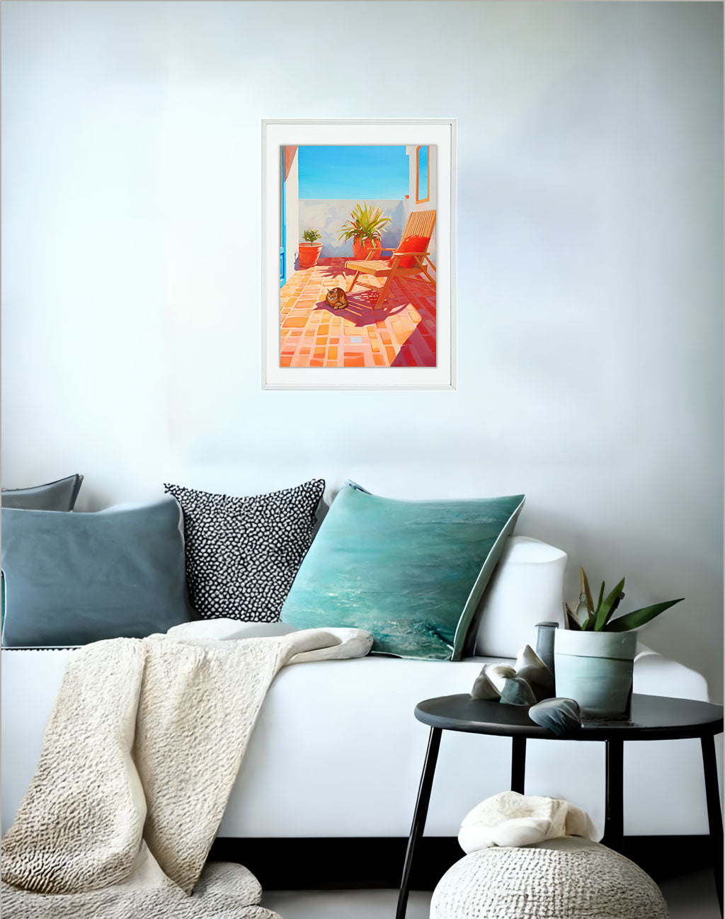 猫のアートポスターソファ配置イメージ