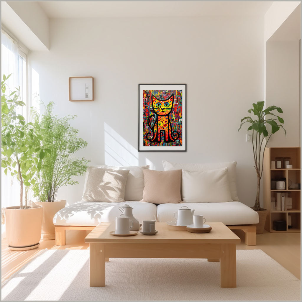 猫のアートポスターリビング配置イメージ
