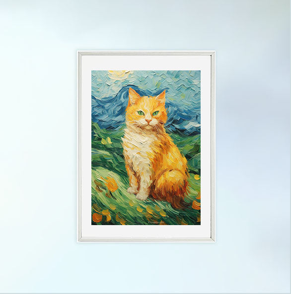 猫のアートポスター白フレームあり