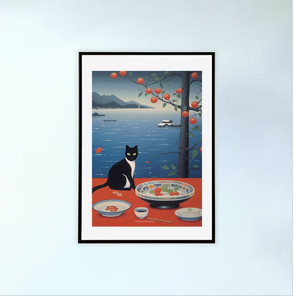 猫のアートポスター黒フレームあり