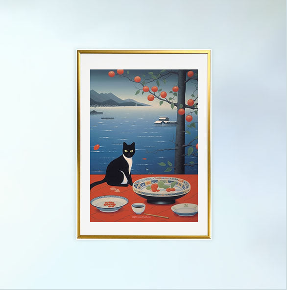 猫のアートポスター金フレームあり