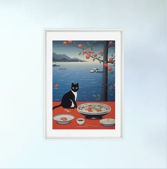 猫のアートポスター白フレームあり