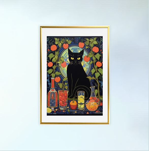 猫のアートポスター金フレームあり