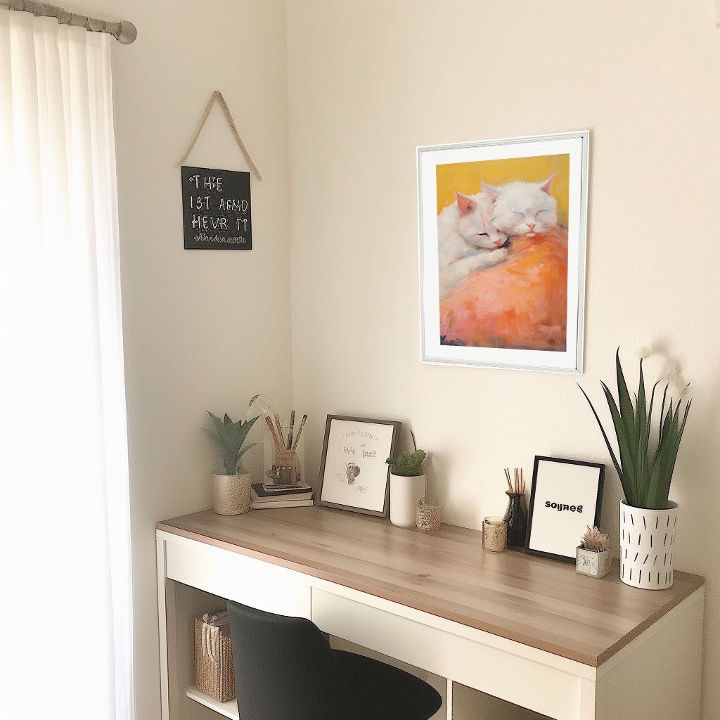 猫のアートポスター机配置イメージ