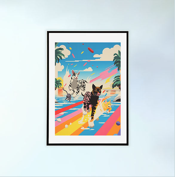 猫のアートポスター黒フレームあり