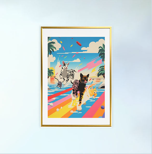 猫のアートポスター金フレームあり