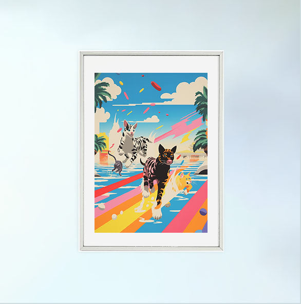 猫のアートポスター銀フレームあり