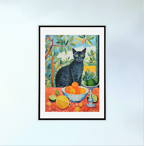 猫のアートポスター黒フレームあり