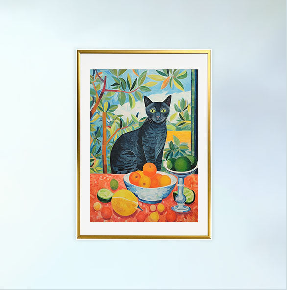 猫のアートポスター金フレームあり