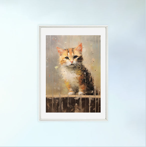 猫のアートポスター白フレームあり
