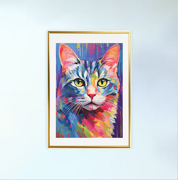猫のアートポスター金フレームあり