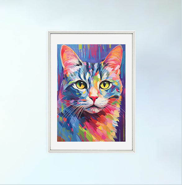 猫のアートポスター銀フレームあり