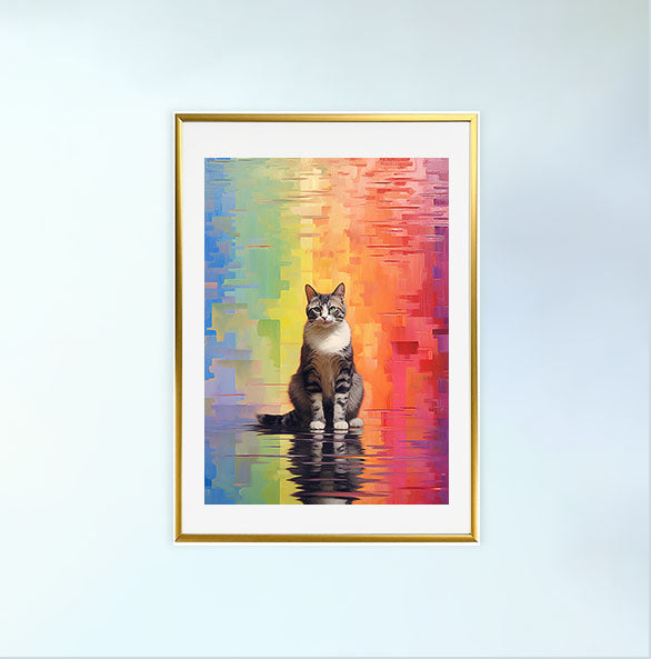 猫のアートポスター金フレームあり