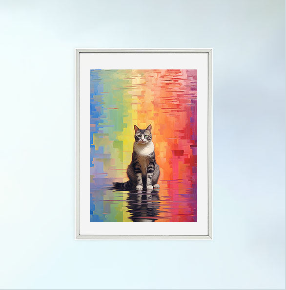 猫のアートポスター銀フレームあり