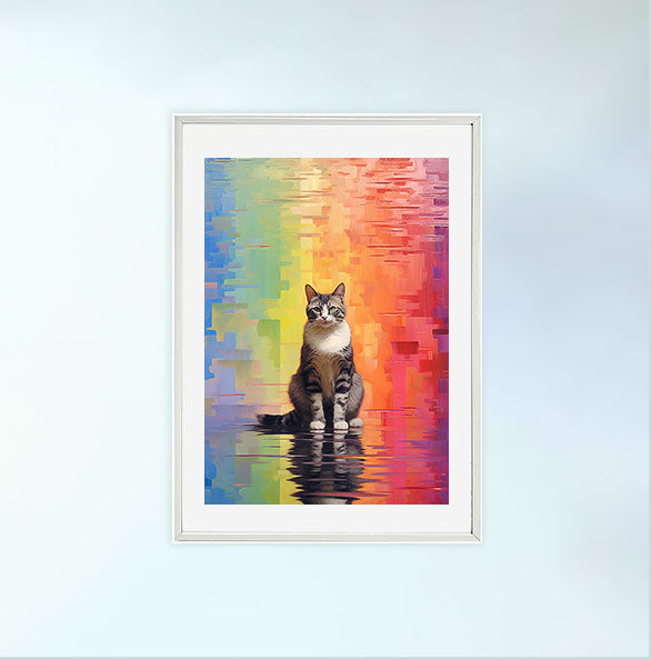 猫のアートポスター白フレームあり