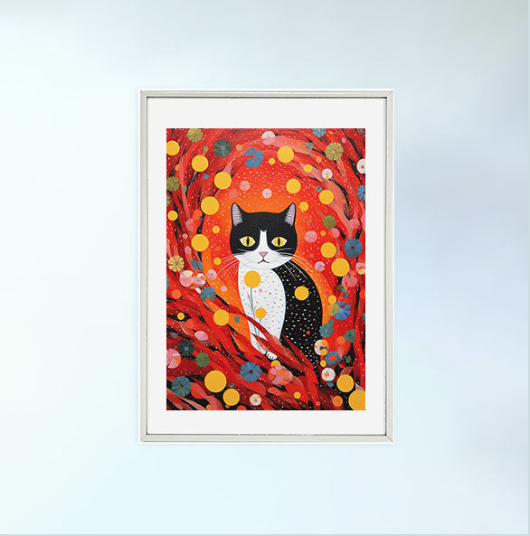 猫のアートポスター銀フレームあり