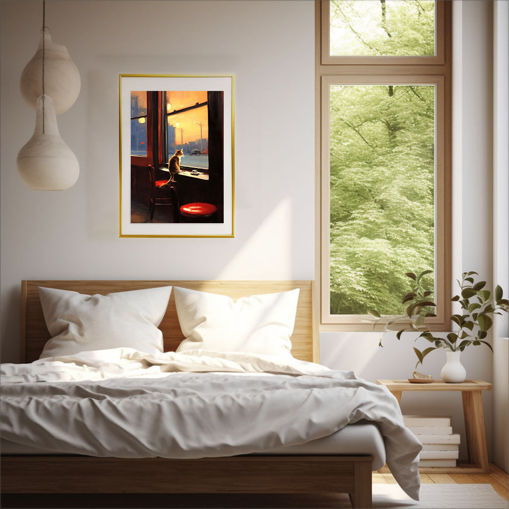 猫のアートポスター寝室配置イメージ