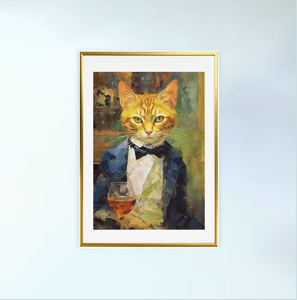 猫のアートポスター金フレームあり