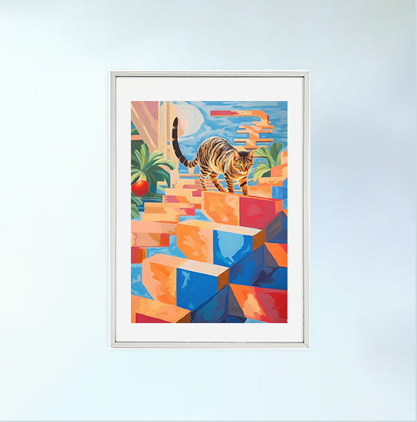 猫のアートポスター銀フレームあり
