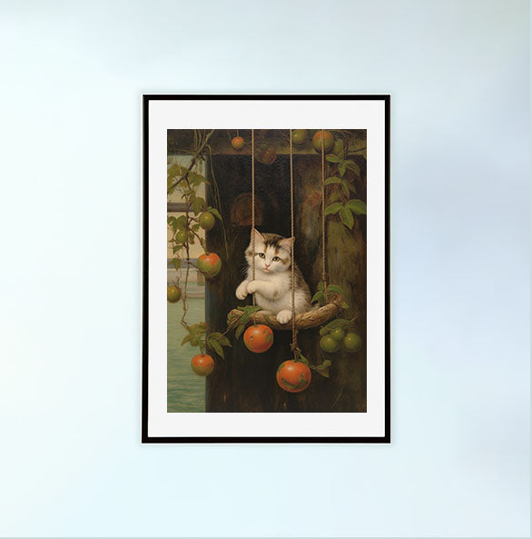 猫のアートポスター黒フレームあり