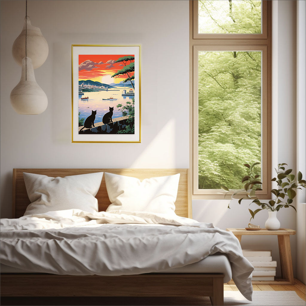 猫のアートポスター寝室配置イメージ