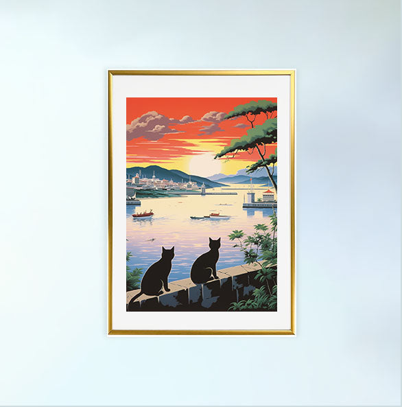 猫のアートポスター金フレームあり