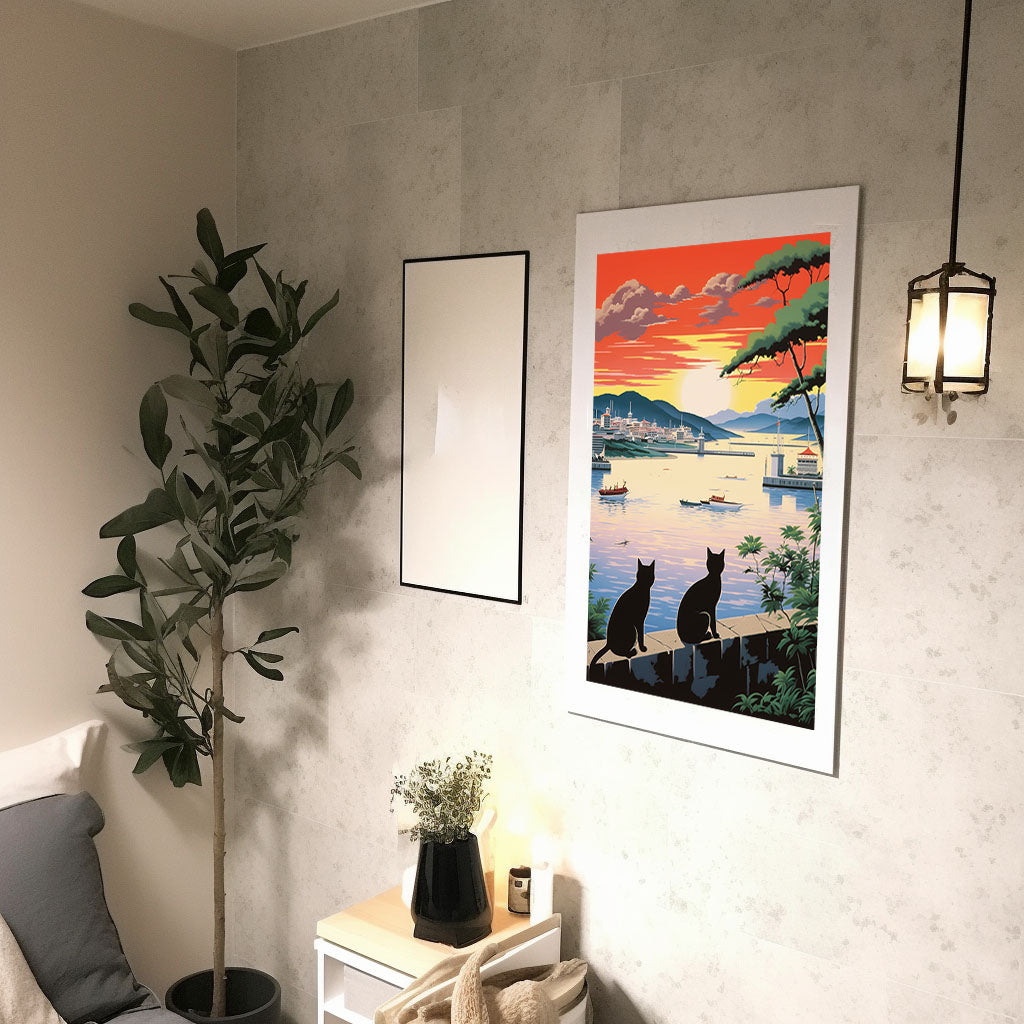 猫のアートポスター廊下配置イメージ