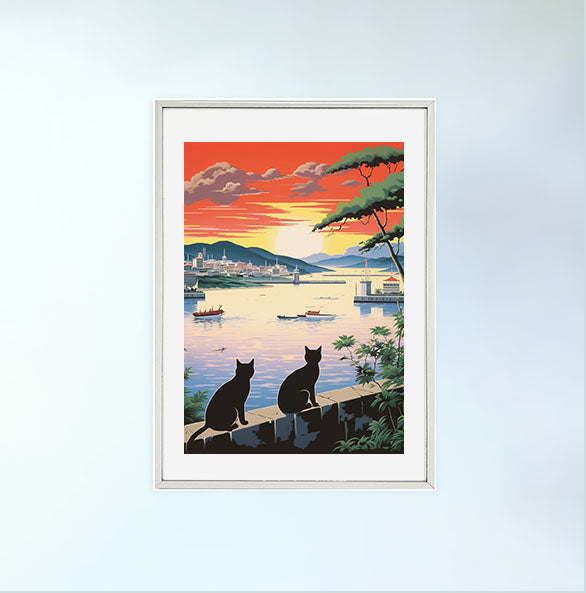 猫のアートポスター銀フレームあり