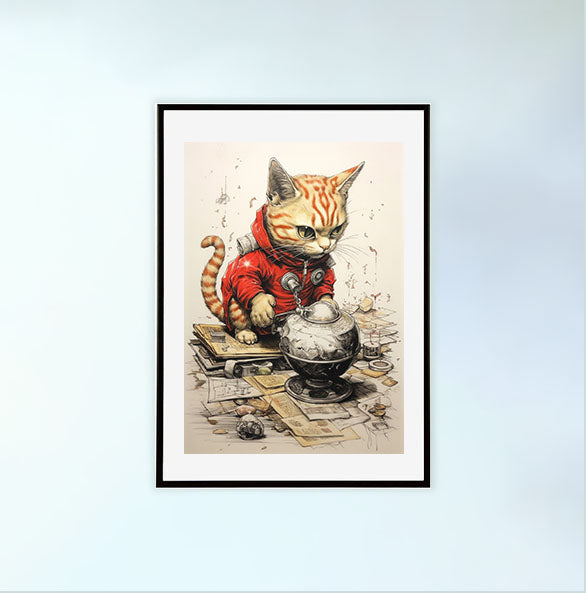 猫のアートポスター黒フレームあり
