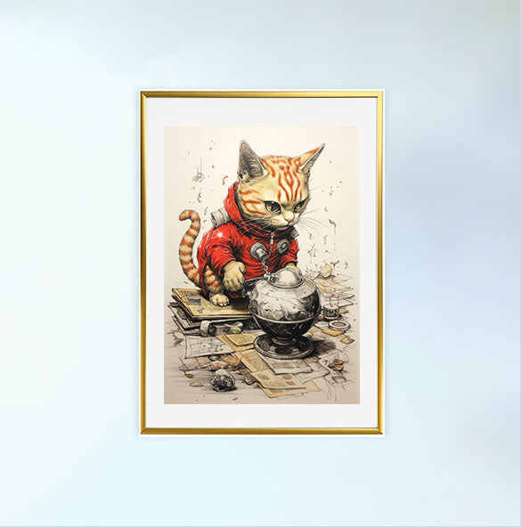 猫のアートポスター金フレームあり