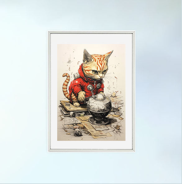 猫のアートポスター銀フレームあり