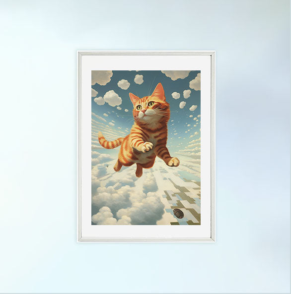 猫のアートポスター白フレームあり