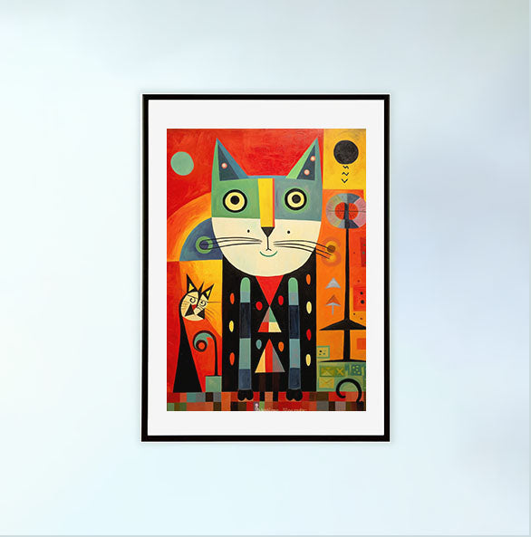 猫のアートポスター黒フレームあり