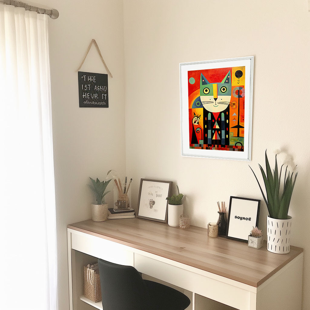 猫のアートポスター机配置イメージ