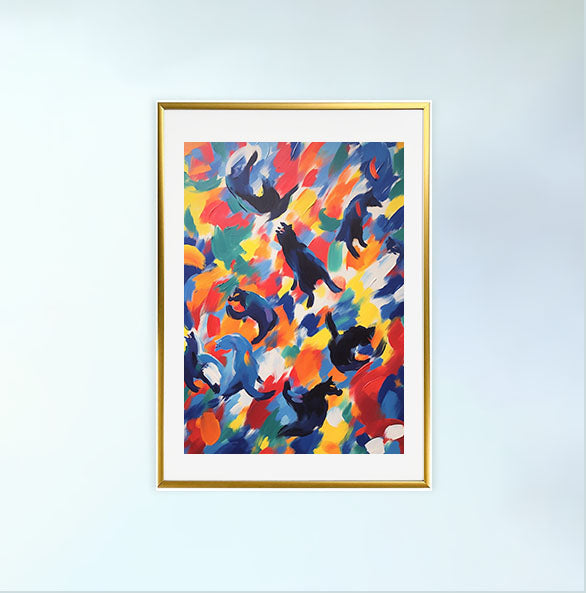 猫のアートポスター金フレームあり